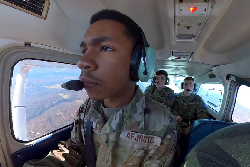 JROTC student flying plane