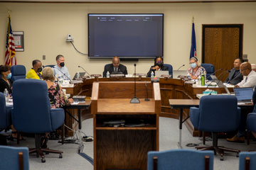 School board members in the Board Room